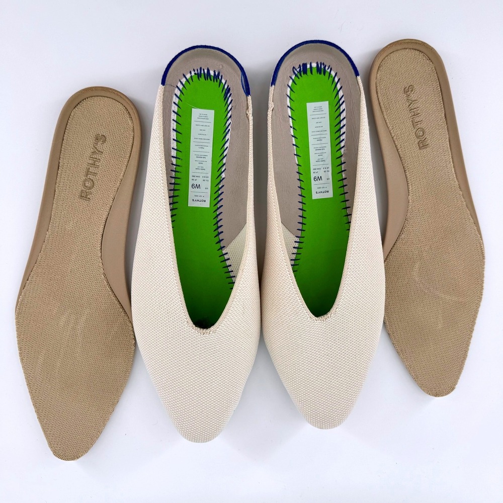 Rothy's The Point Mule Sz 9 Sandstone Cream Knit Pointed Toe Tortoise Sole Flat - Picture 4 of 9